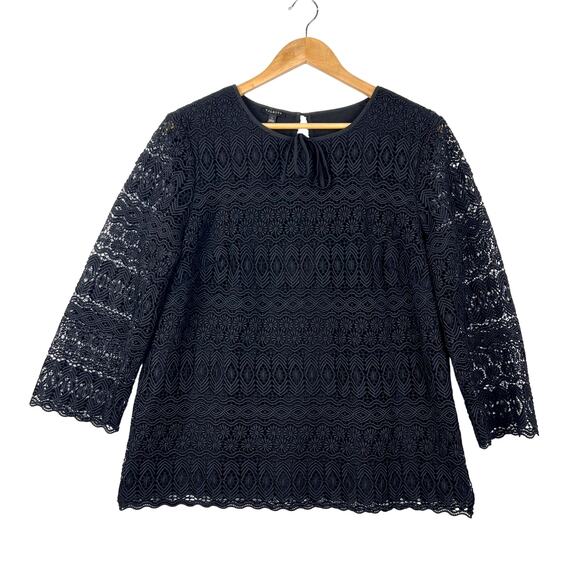Talbots Large Women's Black Floral Crochet Lace Overlay Long Sleeve Blouse - Picture 1 of 13